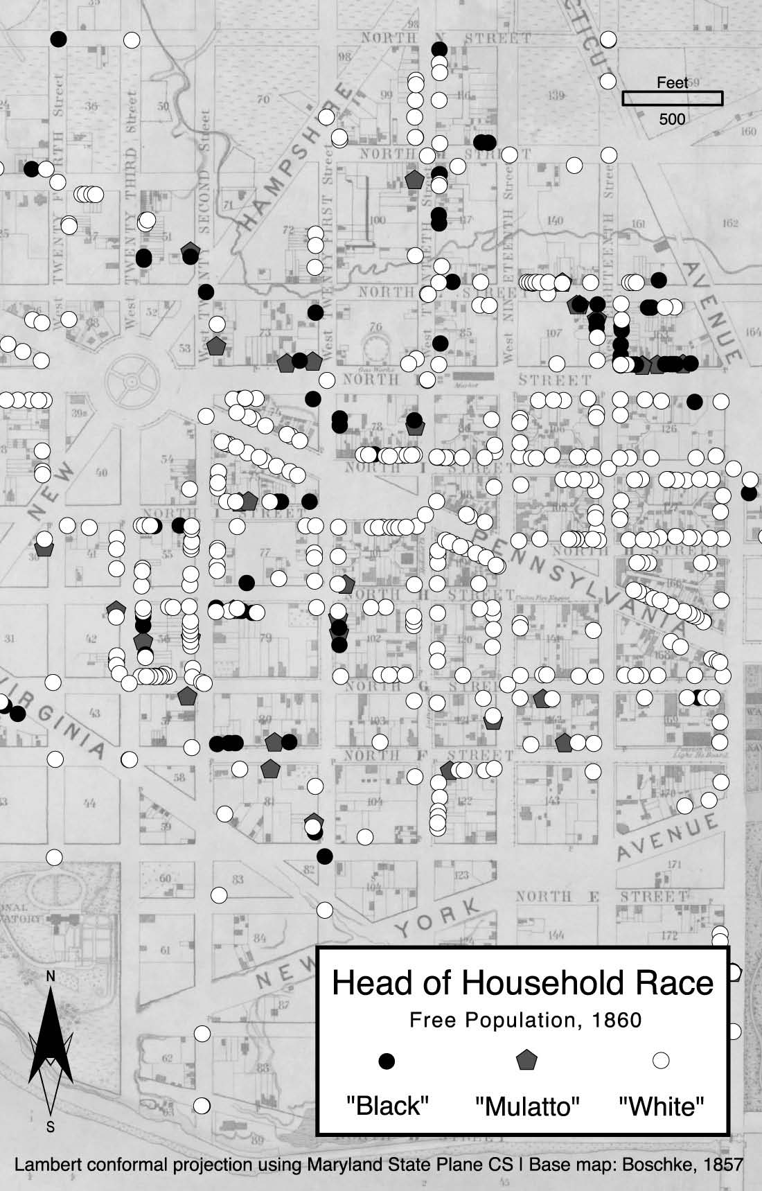 Image showing head of household race on a map of the First Ward in Washington, DC